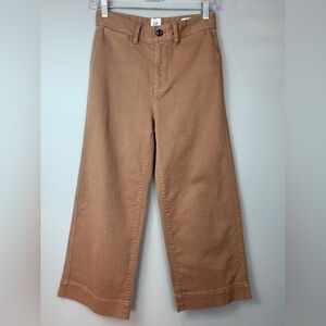 GAP High Rise Wide Leg Crop Pant 0P Tan Cotton Jeans Classic Preppy Minimalist